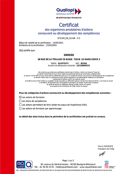 Certification Qualiopi GERESO