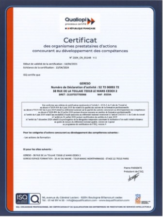 Certification Qualiopi Gereso
